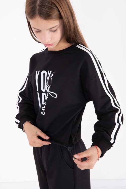 Siyah Yazı Baskılı Kargo Cep Detaylı Kız Çocuk Takım 22775