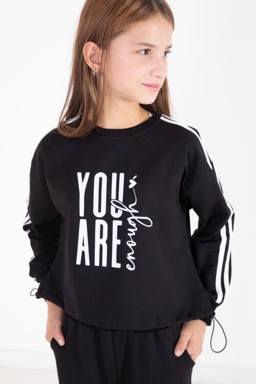 Siyah Yazı Baskılı Kargo Cep Detaylı Kız Çocuk Takım 22775