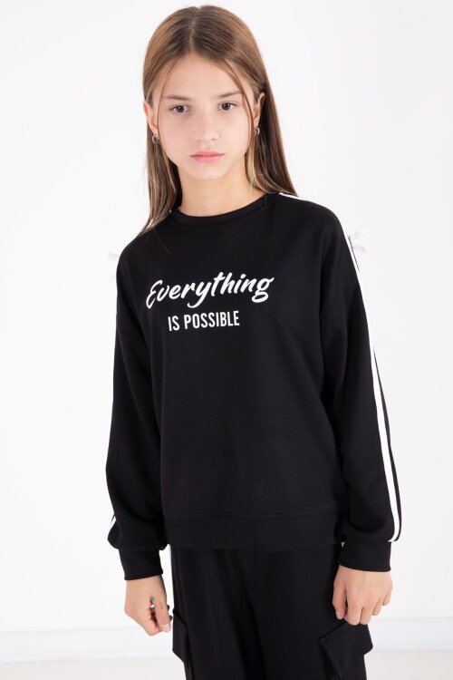 Siyah Yazı Baskılı Şeritli Kız Çocuk Alt Üst Takım 22770