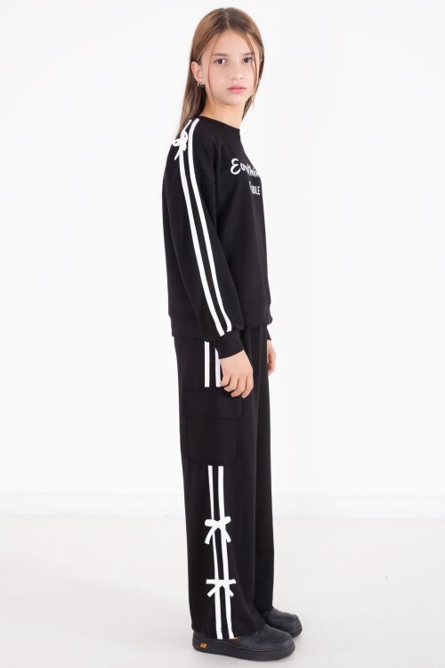 Siyah Yazı Baskılı Şeritli Kız Çocuk Alt Üst Takım 22770