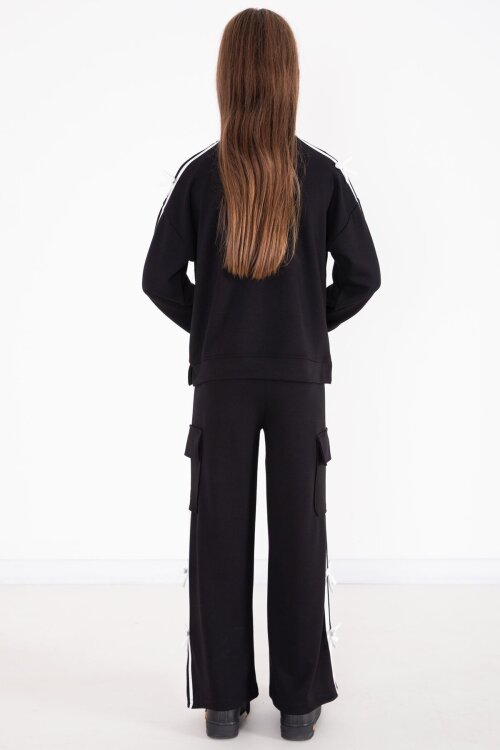 Siyah Yazı Baskılı Şeritli Kız Çocuk Alt Üst Takım 22770