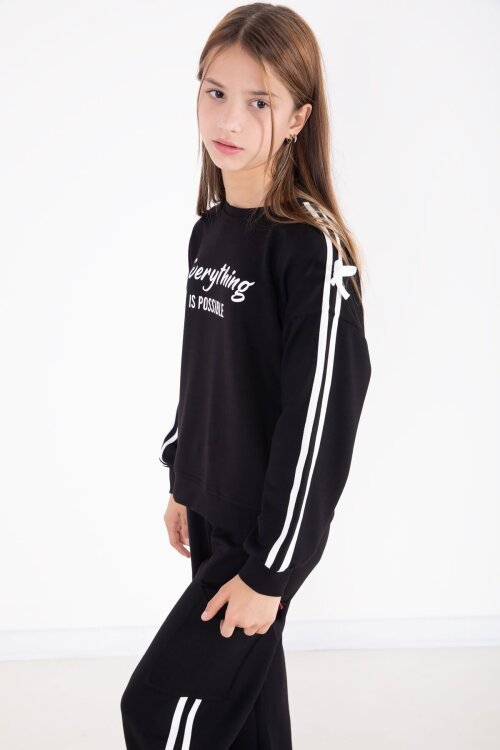 Siyah Yazı Baskılı Şeritli Kız Çocuk Alt Üst Takım 22770