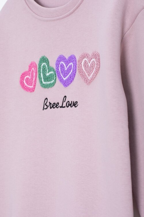 Somon Kalp Nakışlı Bisiklet Yaka Kız Çocuk Şardonlu Sweatshirt 23253