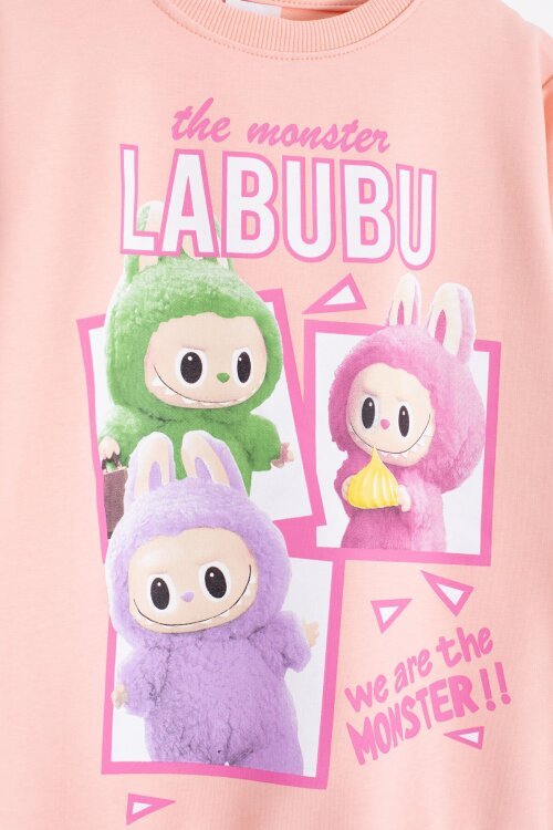 Somon Karakter Baskılı Bisiklet Yaka Kız Eşofman Takımı 23278