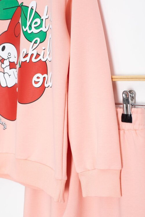 Somon Kız Çocuk Kiraz Karakter Baskılı Bisiklet Yaka Eşofman Takımı 23272