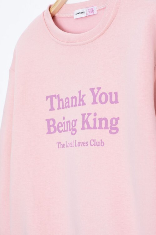 Somon Yazı Baskılı Bisiklet Yaka Kız Çocuk Şardonlu Sweatshirt 23258