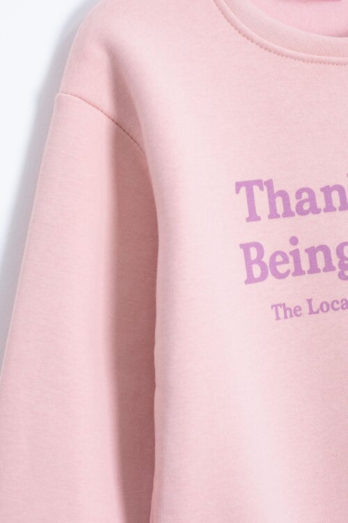 Somon Yazı Baskılı Bisiklet Yaka Kız Çocuk Şardonlu Sweatshirt 23258