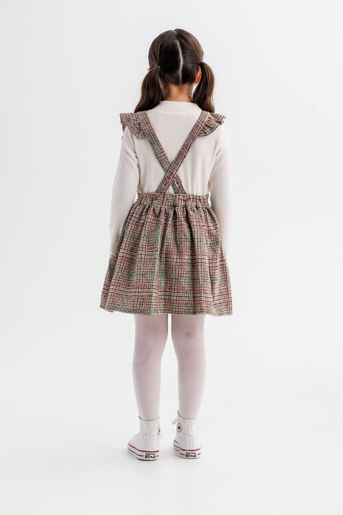 Yeşil Kız Çocuk Ekose Desenli Salopet Takım 22680