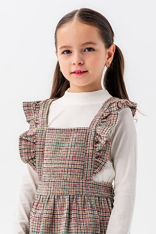 Yeşil Kız Çocuk Ekose Desenli Salopet Takım 22680