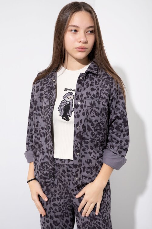 Antrasit Leopar Desenli Ceketli ve Pantolonlu Kız Çocuk Badili 3lü Takım  23549