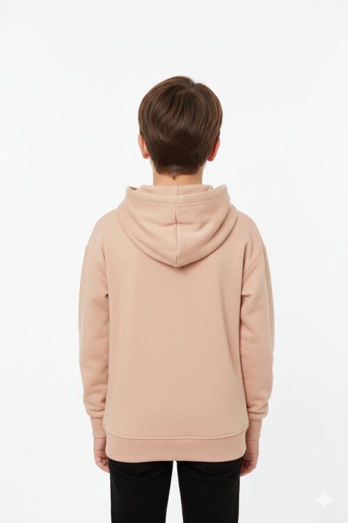 Bej Baskılı Erkek Çocuk Şeritli Kapüşonlu Sweatshirt 19217