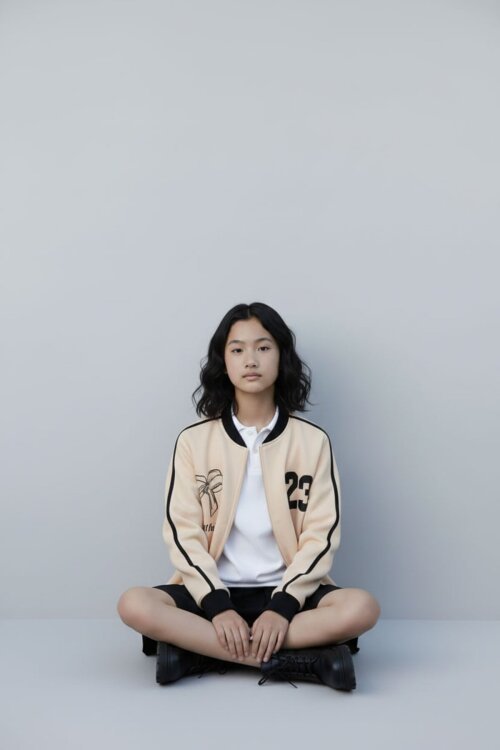 Bej Beautifull Yazılı Kolu Şeritli Kız Çocuk Kolej Hırka 21195