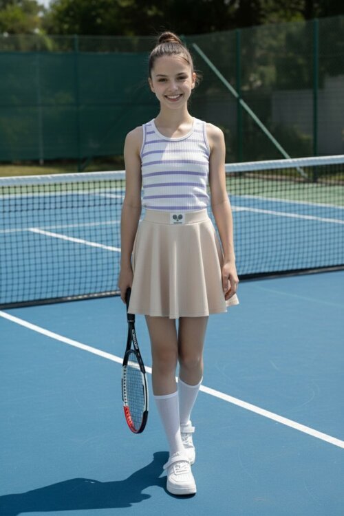 Bej Beli Lastikli Fitilli Kız Çocuk Tenis Eteği 21040