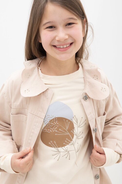 Bej Çiçek Yaka Detaylı Ceketli Kız Çocuk Pantolonlu 3lü Takım 23632