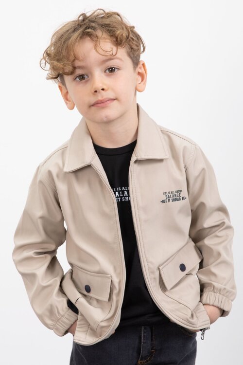 Bej Çıtçıt Cepli Ceketli Jean Pantolonlu Erkek Çocuk 3lü Takım 23386