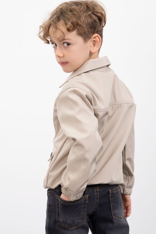 Bej Çıtçıt Cepli Ceketli Jean Pantolonlu Erkek Çocuk 3lü Takım 23386
