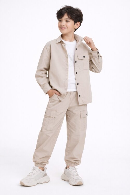 Bej Erkek Çocuk Baskılı Tişörtlü 3lü Takım 20331