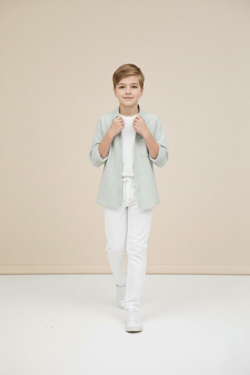 Bej Erkek Çocuk Gömlek Pantolonlu 2li Takım 20432