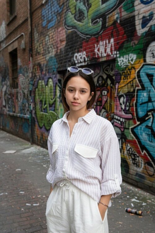 Bej  Kız Çocuk Çizgili Gömlekli Kargo Pantolonlu   2li Takım 23299