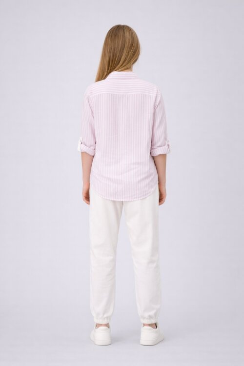 Bej  Kız Çocuk Çizgili Gömlekli Kargo Pantolonlu   2li Takım 23299