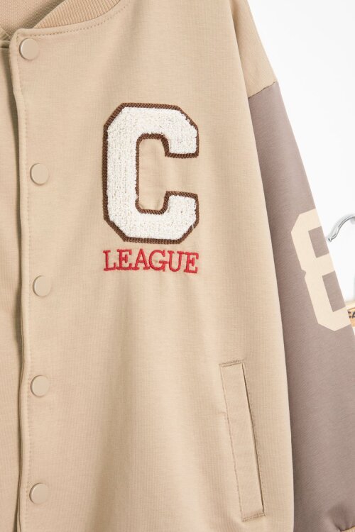 Bej Yazı Nakışlı Kolej Ceketli Erkek Çocuk Eşofman Takımı 21225