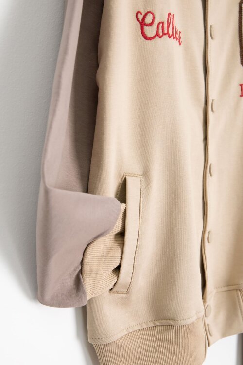 Bej Yazı Nakışlı Kolej Ceketli Erkek Çocuk Eşofman Takımı 21225