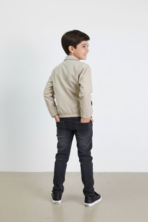 Bej Yazılı Ceketli Jean Pantolonlu Erkek Çocuk 3lü Takım 23377