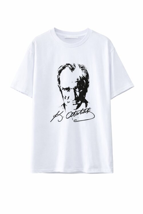 Beyaz Atatürk Baskılı Bisiklet Yaka Çocuk T-shirt Unisex 20553