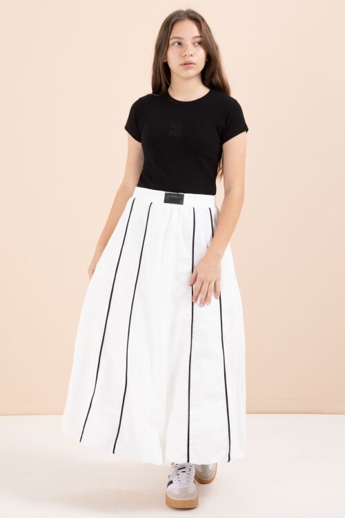 Beyaz Çizgili Balon Etekli Kısa Kol Badili 2li Kız Çocuk Takım 23460