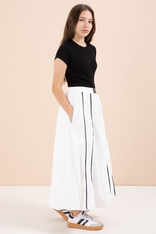 Beyaz Çizgili Balon Etekli Kısa Kol Badili 2li Kız Çocuk Takım 23460