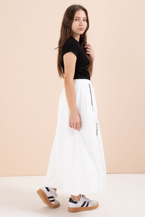 Beyaz Çizgili Balon Etekli Kısa Kol Badili 2li Kız Çocuk Takım 23460