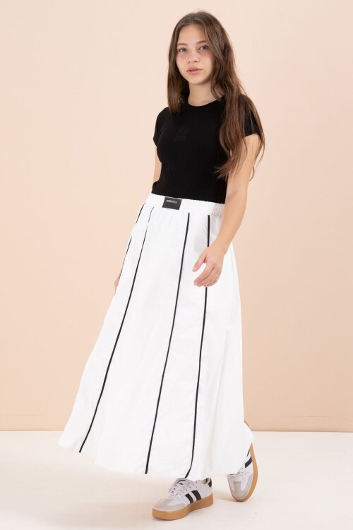 Beyaz Çizgili Balon Etekli Kısa Kol Badili 2li Kız Çocuk Takım 23460