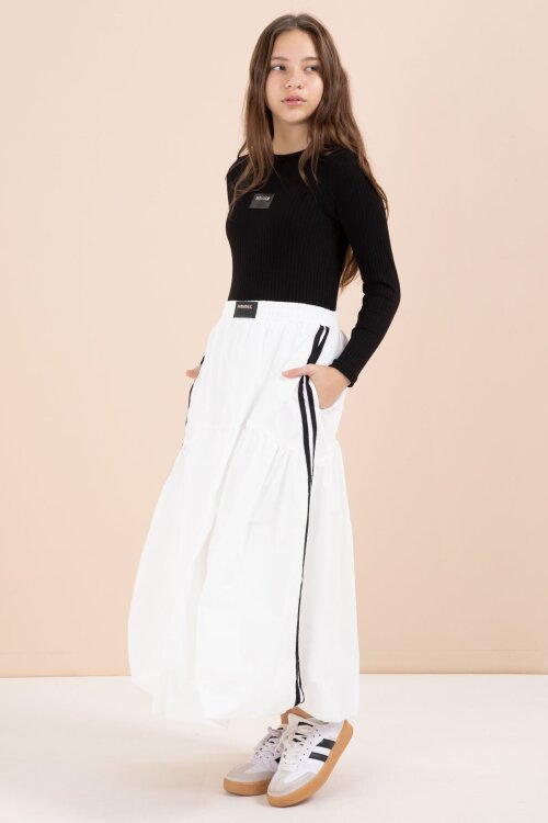 Beyaz Şeritli Balon Etekli Uzun Kol Badili 2li Kız Çocuk Takım 23464