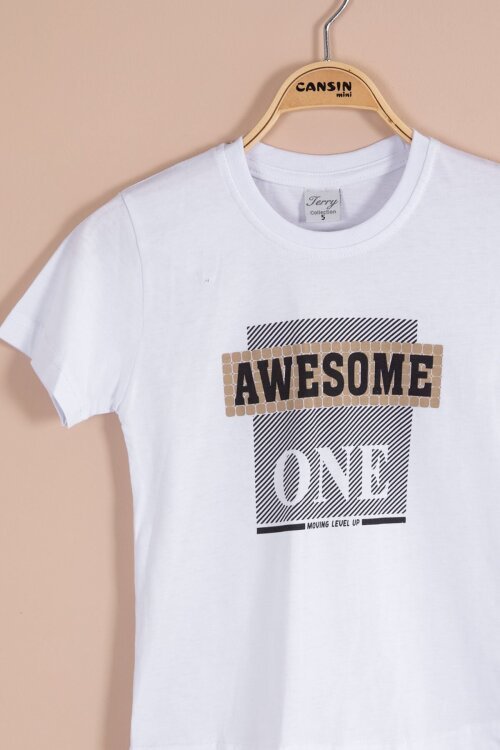 Beyaz Uzun Kol Düğmeli Gömlekli Tişörtlü Erkek Çocuk 3lü Pantolonlu Takım  23756