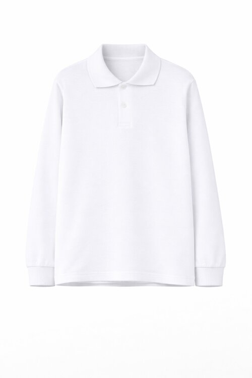 Beyaz Uzun Kol Polo Yaka Basic Kız Çocuk Okul Tişört 19456