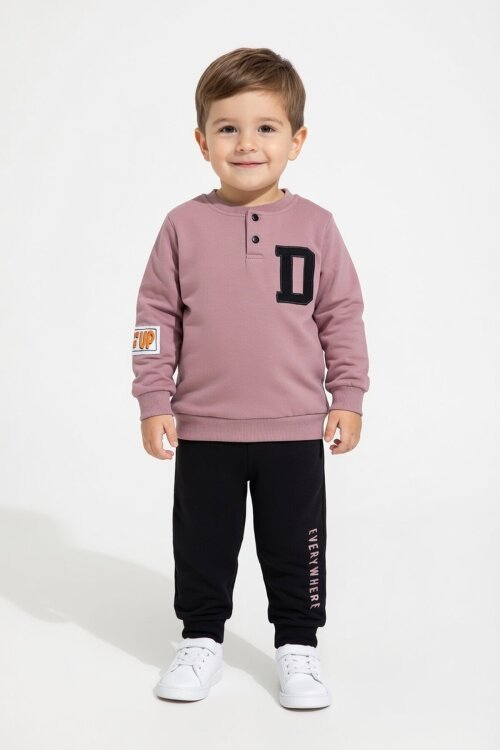 Bordo Harf Nakışlı Çıtçıtlı Erkek Bebek Şardonlu Eşofman Takımı 16797