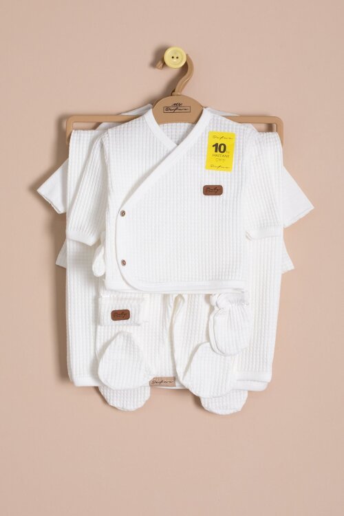 Ekru Petekli 10lu Bebek Hastane Çıkışı Seti Unisex 23329