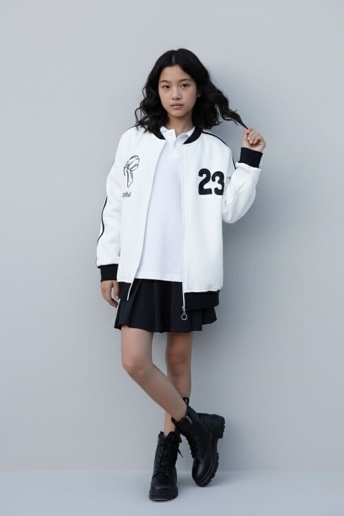 Ekru Beautifull Yazılı Kolu Şeritli Kız Çocuk Kolej Hırka 21192