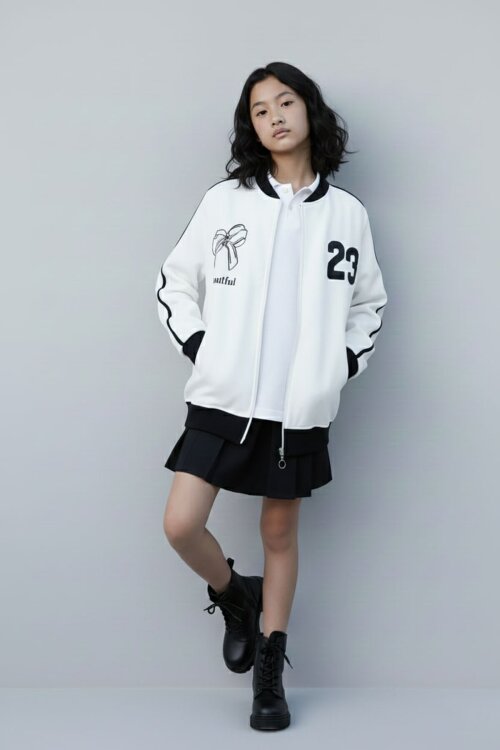 Ekru Beautifull Yazılı Kolu Şeritli Kız Çocuk Kolej Hırka 21192