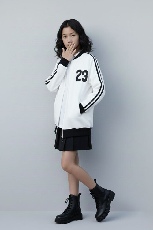 Ekru Beautifull Yazılı Kolu Şeritli Kız Çocuk Kolej Hırka 21192