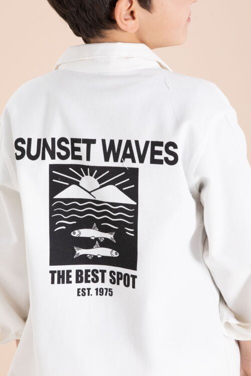 Ekru Kargo Cepli Jean Ceketli ve Pantolonlu Erkek Çocuk Tişörtlü 3lü Takım  23538