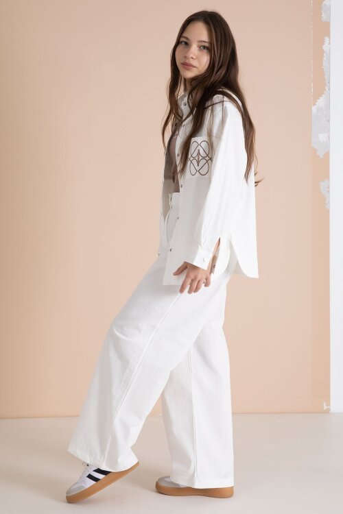 Ekru Nakışlı Gömlekli Badili Kız Çocuk 3lü Pantolonlu Takım 23562