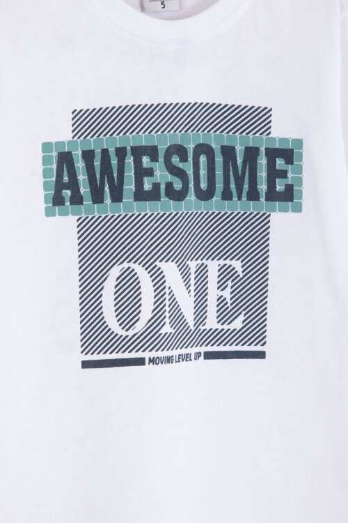 Ekru Uzun Kol Düğmeli Gömlekli Tişörtlü Erkek Çocuk 3lü Pantolonlu Takım  23758