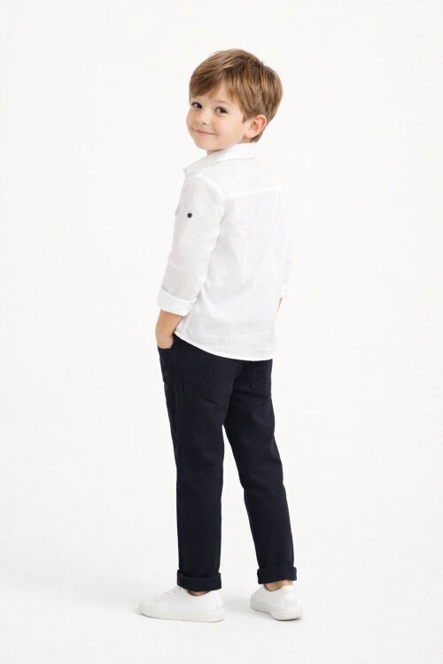 Ekru Uzun Kol Gömlekli Erkek Çocuk Pantolonlu 3lü Takım 23768