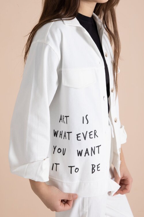 Ekru Yazı Detaylı Gömlekli Kız Çocuk Pantolonlu Gabardin Takım 23566