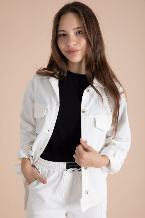 Ekru Yazı Detaylı Gömlekli Kız Çocuk Pantolonlu Gabardin Takım 23566