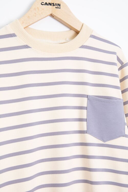 Füme Çizgili Cep Detaylı Erkek Çocuk Eşofman Takımı 23343