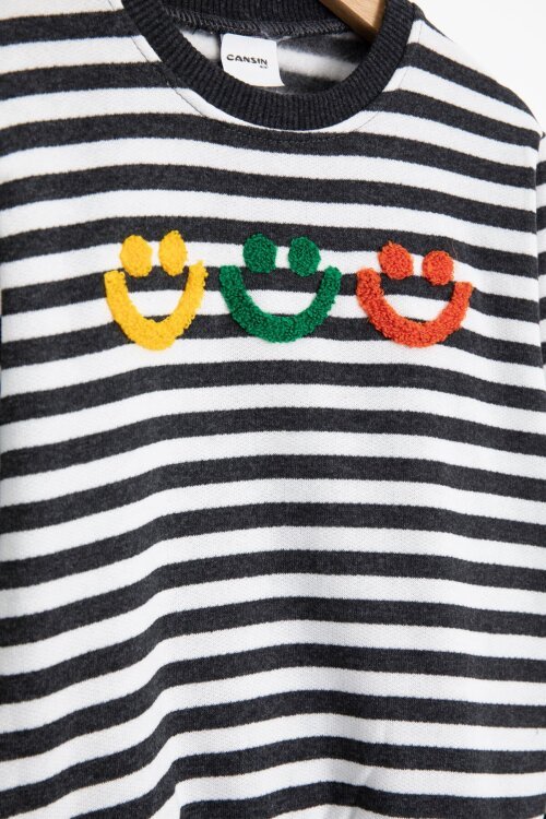 Füme Erkek Çocuk Gülenyüz Nakışlı Çizgili Şardonlu Takım 23322