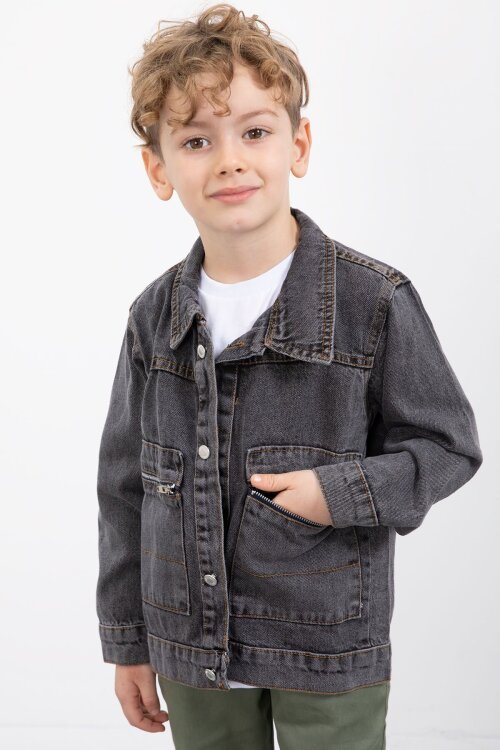 Füme Fermuar Cepli Jean Ceketli Erkek Çocuk Pantolonlu 3lü Takım 20017