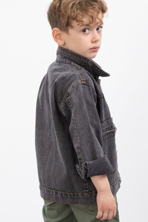 Füme Fermuar Cepli Jean Ceketli Erkek Çocuk Pantolonlu 3lü Takım 20017